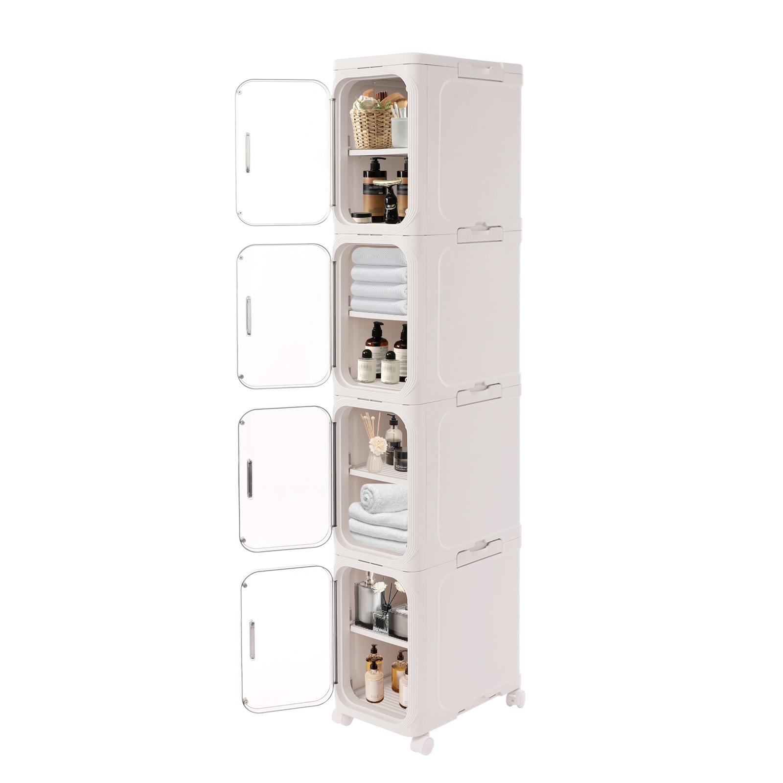 4-tier Slim Bathroom Storage Cabinet, Narrow Floor Standing Storage Cabinet