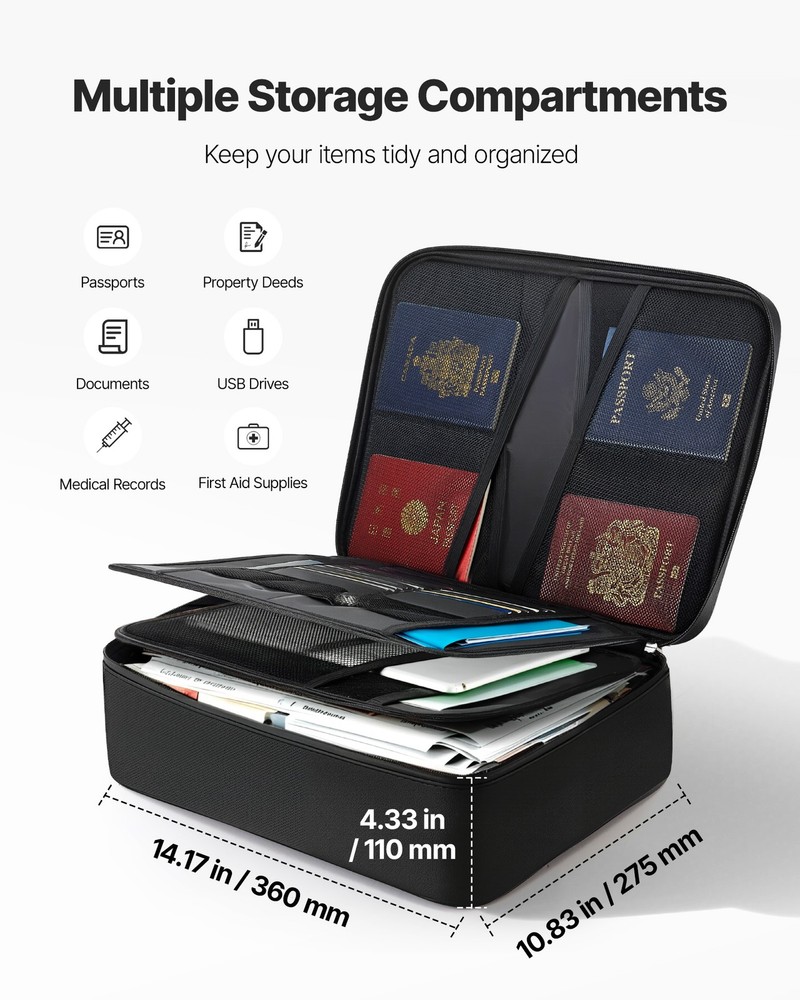 VEVOR Fireproof Document Box 1832 ℉ Fireproof Multi-Layer File Box with Lock