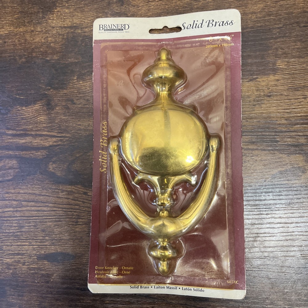 BRAINERD Large Solid Polished Brass Door Knocker 8 1/4" x 4 1/4" Sealed