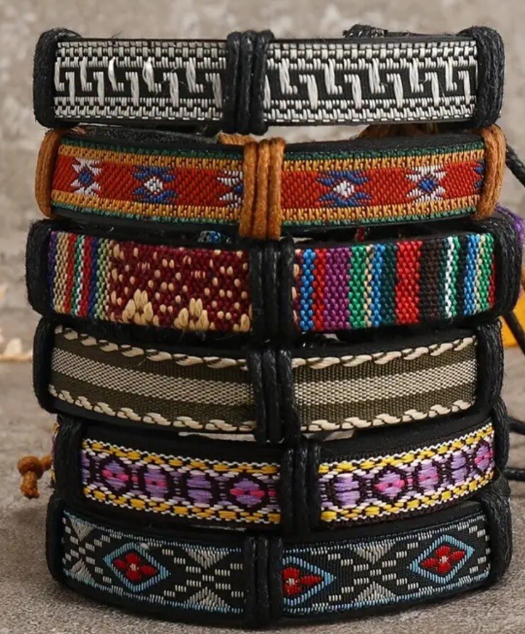 6 PC Leather Punk Bracelet Stackable Adjustable Tie New Free Ship B2785