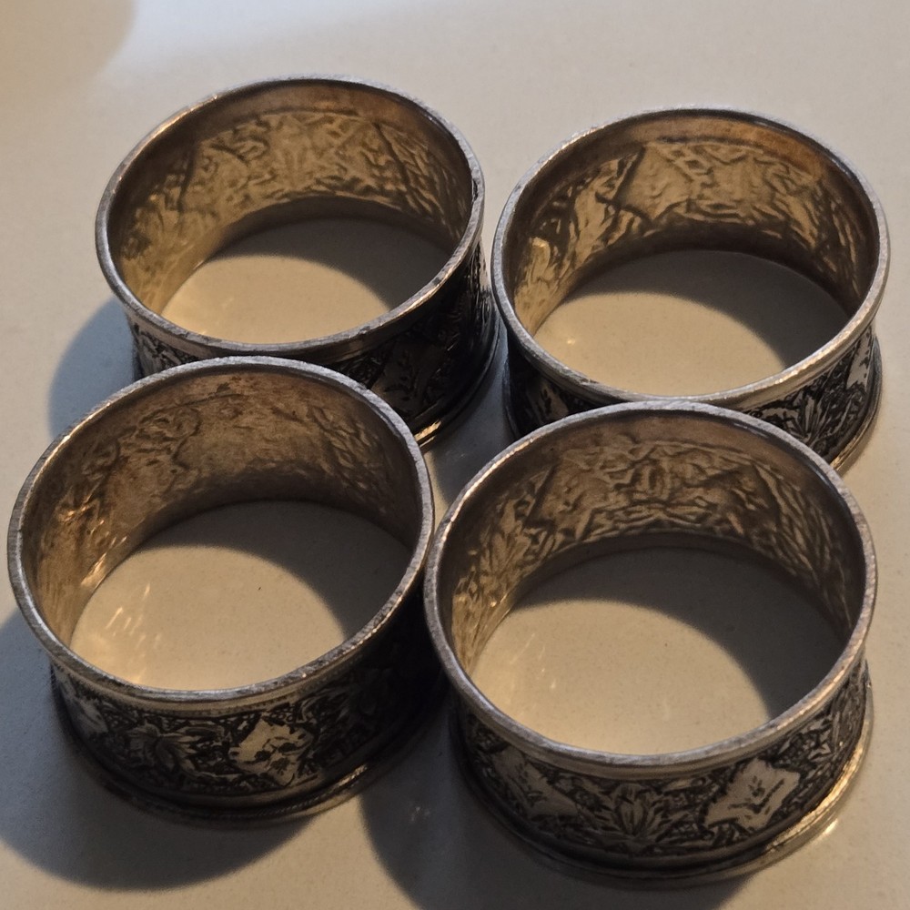 Set Of 4 Genuine Middle Eastern Solid Silver Napkin Ring