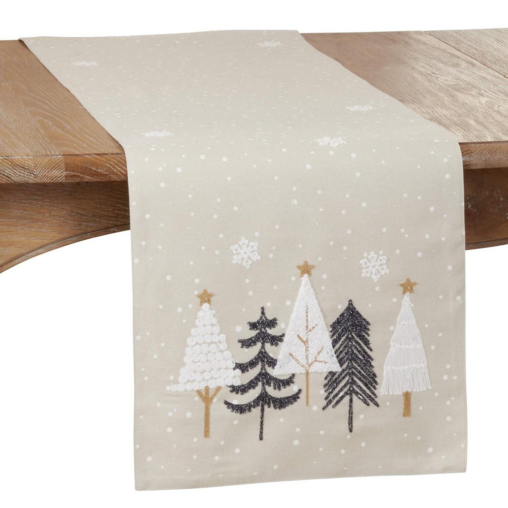 Embroidered Christmas Trees Table Runner