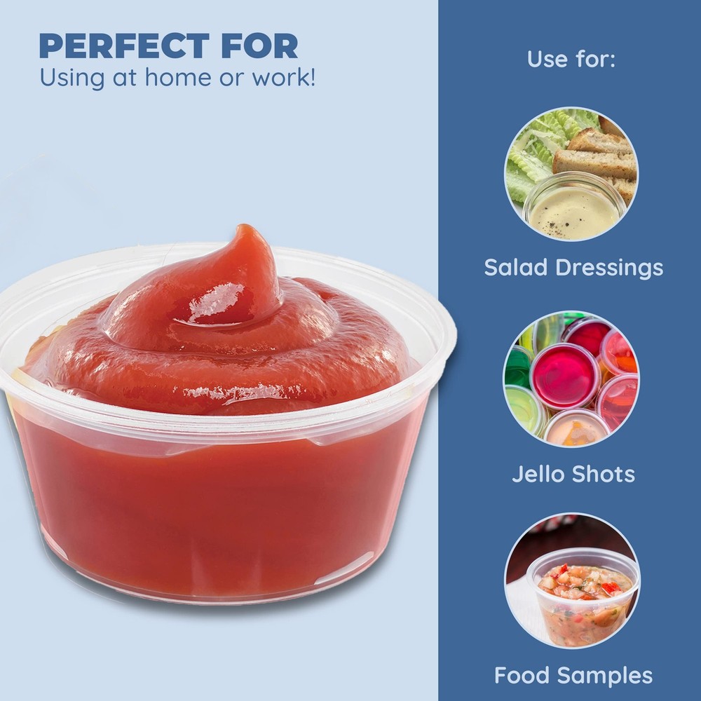 Condiment Cups with Lids, 100 Sets per Pack: Small Plastic Containers for...
