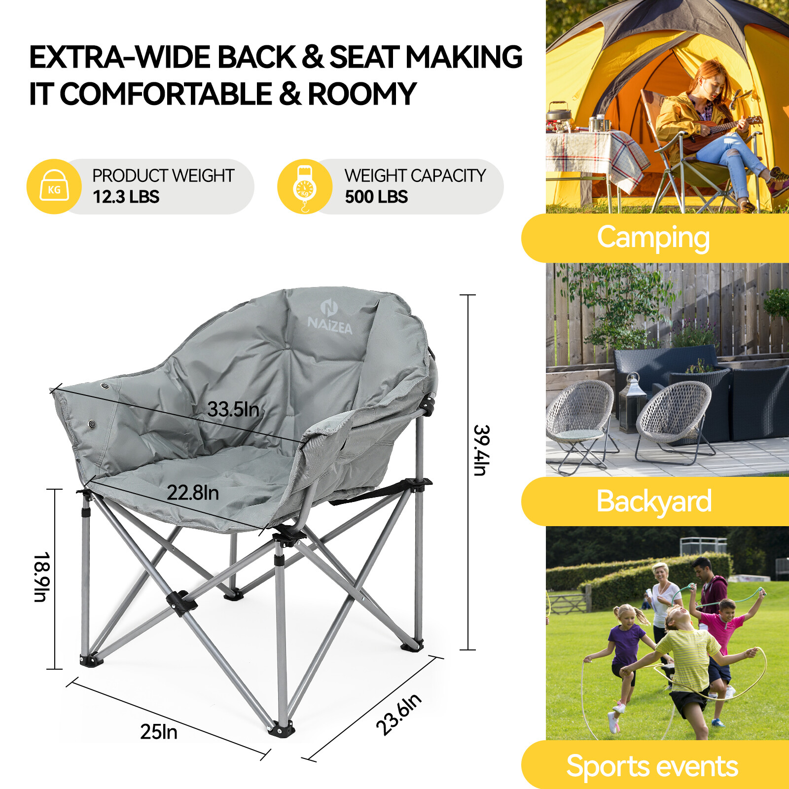 NAIZEA Heated Camping Chair With 2*10000mAh Power Bank Oversized Folding Chair