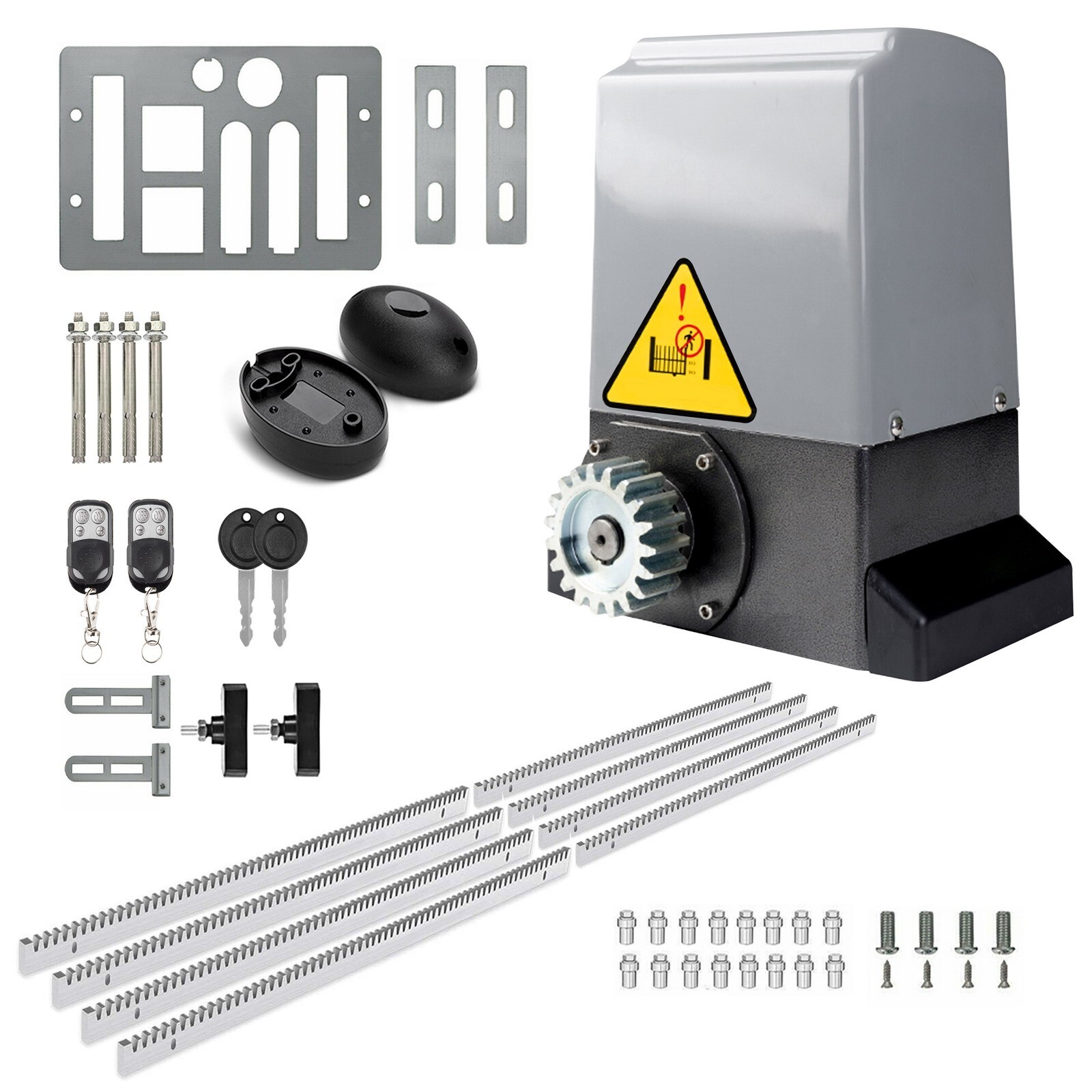 1800LB Automatic Sliding Gate Opener Rack Driven with 2 Remotes & Complete Kit