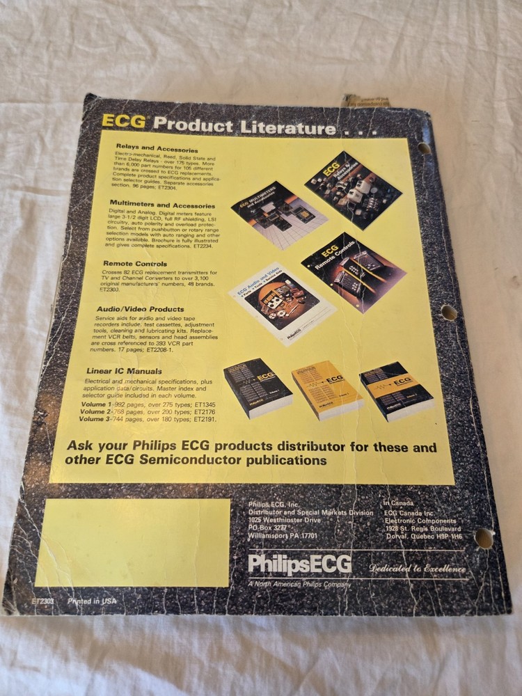 1987 Phillips ECG Semiconductors Master Replacement Catalog Book