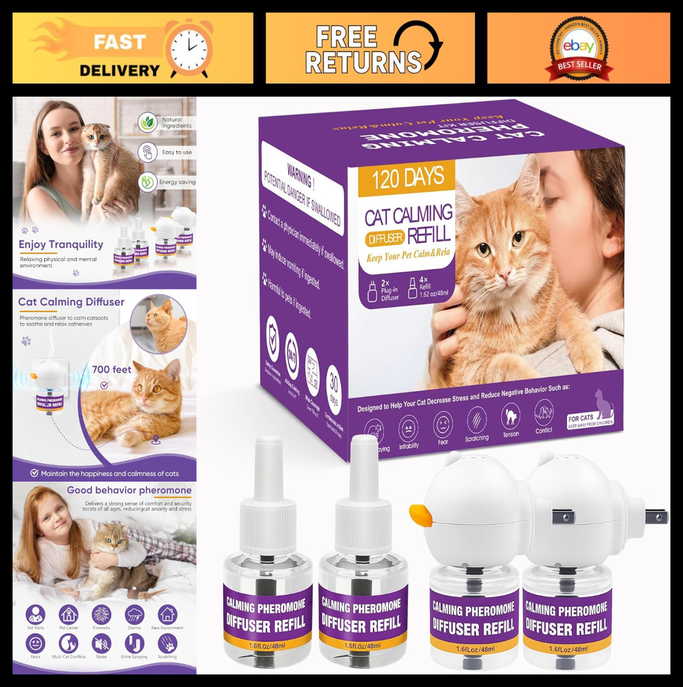 Calming Pheromone Diffuser Kit for Cats - Stress Relief, Reduces Fighting & Scra