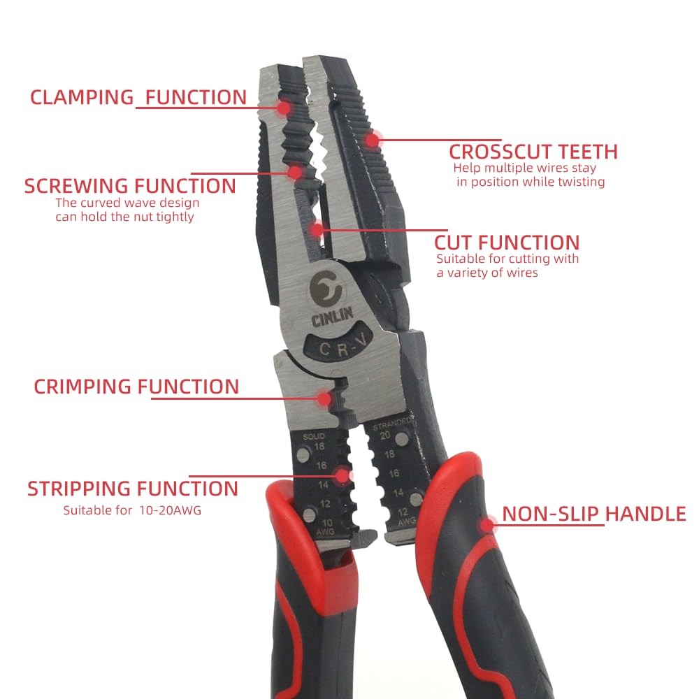 CINLIN Multipurpose Linesman Pliers,8.5in,multifunction Combination Black