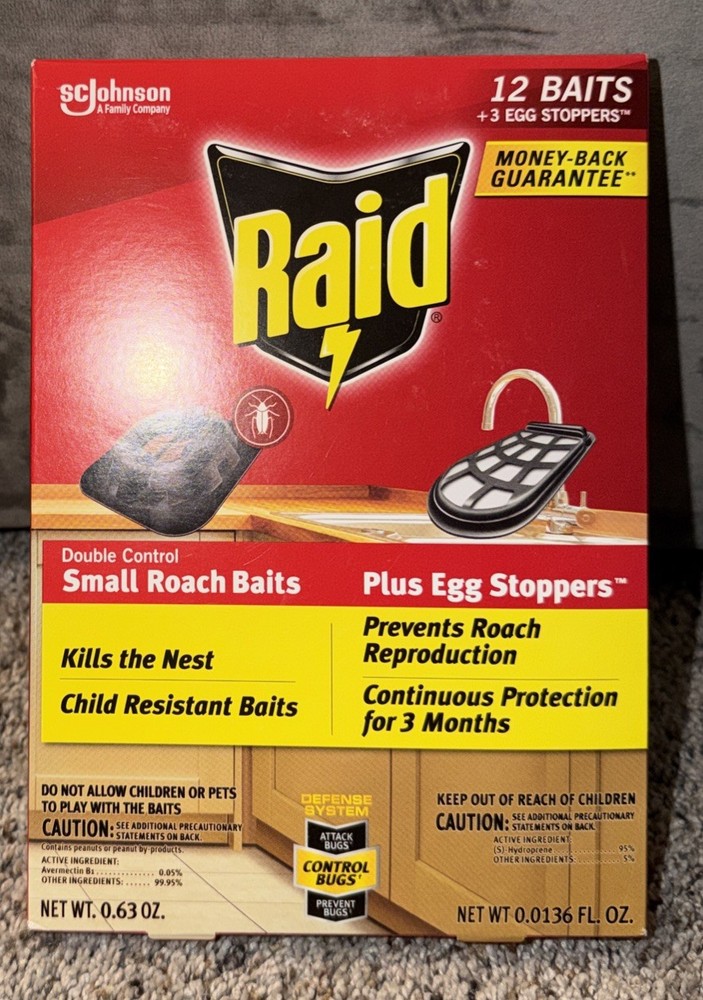 Lot of 2 Raid Double Control 12 Small Roach Baits Plus 3 Egg Stoppers each NEW