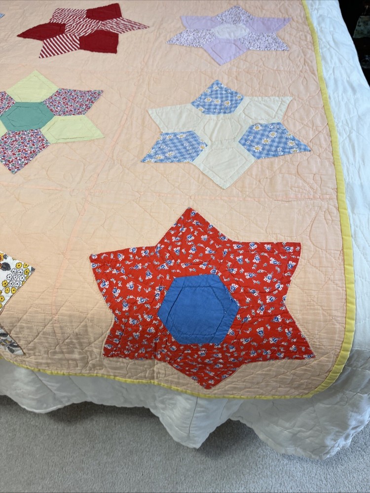 Vintage Quilt 6 Point Star Patchwork Handmade 65 x 80
