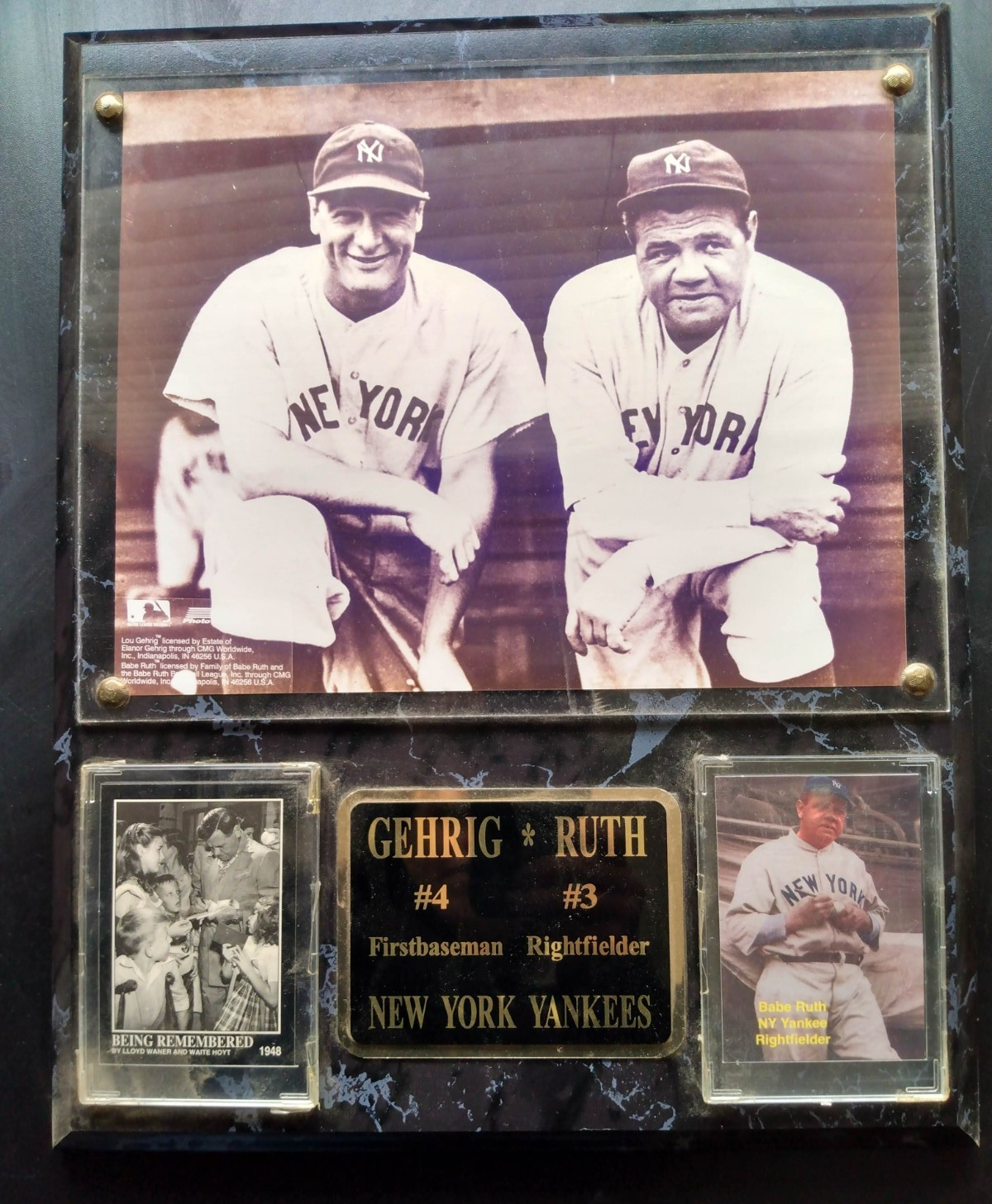 Pair of New York Yankees Dimaggio-Mantle, Gehrig-Ruth Memorabilia Plaque