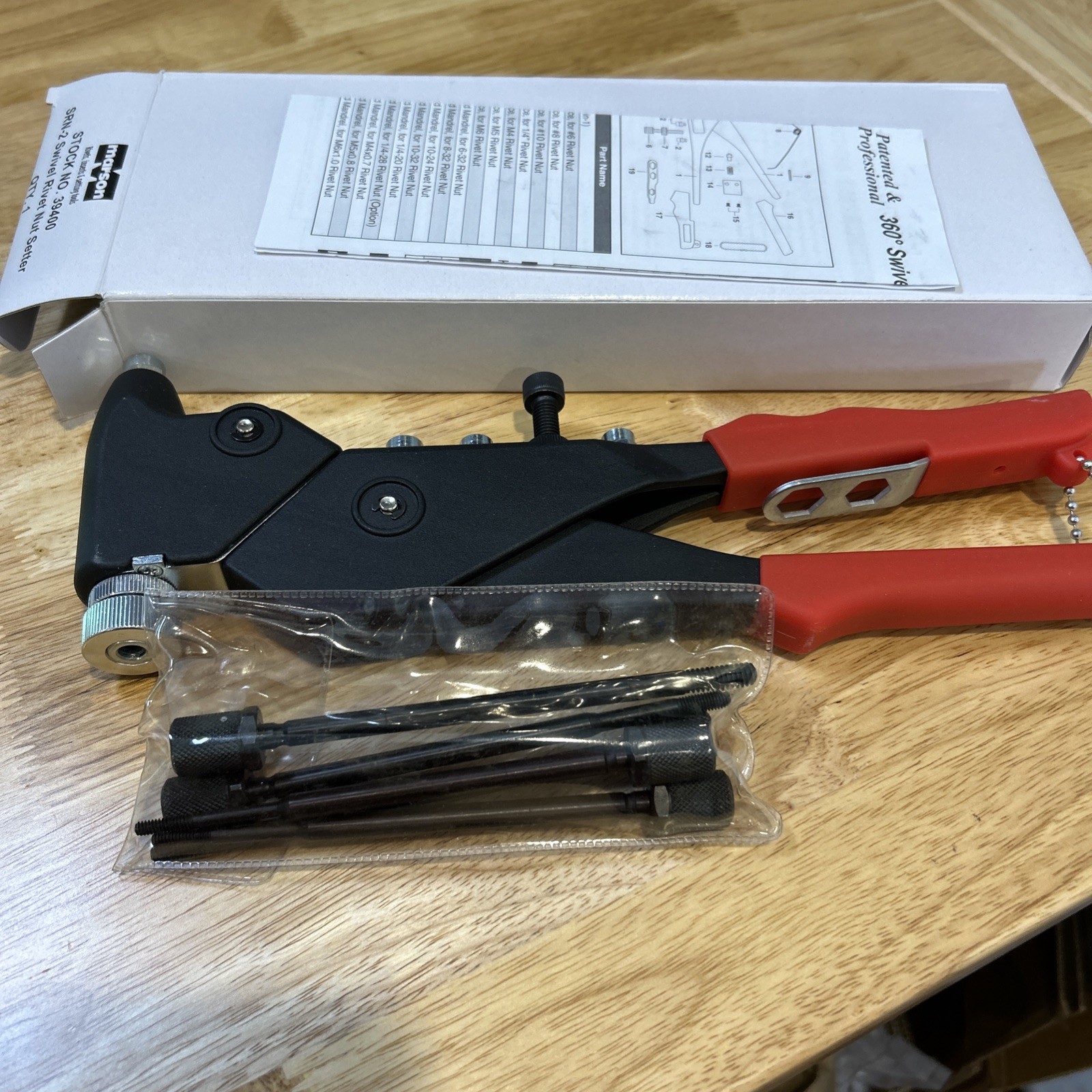 Marson Swivel Head Rivet Nut Setter SRN-2 Klik Turn Mandrels And Nosepiece 39400