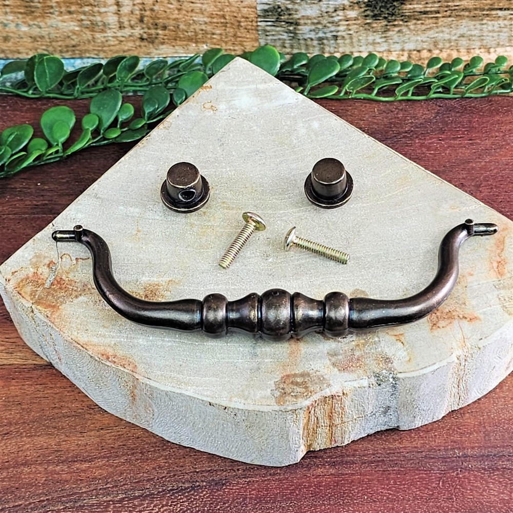 VTG Solid Brushed Antique Brass Drawer Pull Handle and Knobs Swan Neck Hardware