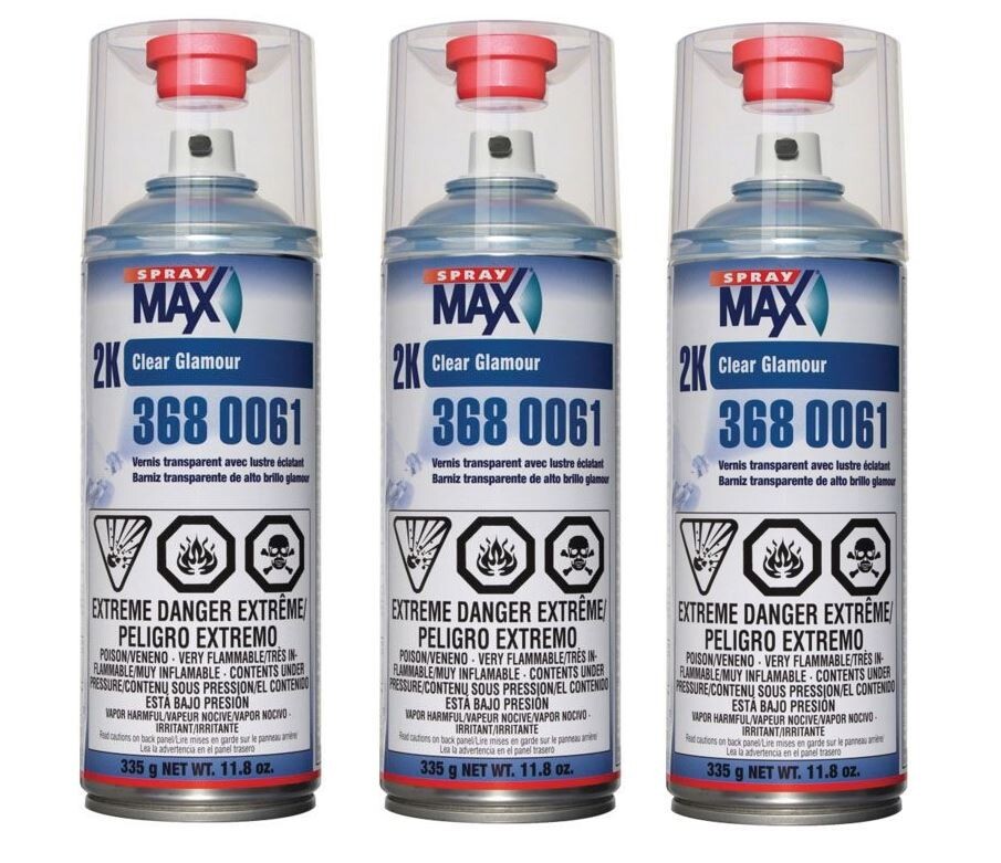 3 CANS USC SPRAYMAX 2K GLAMOUR HIGH GLOSS CLEAR COAT SPRAY MAX 3680061 AEROSOL