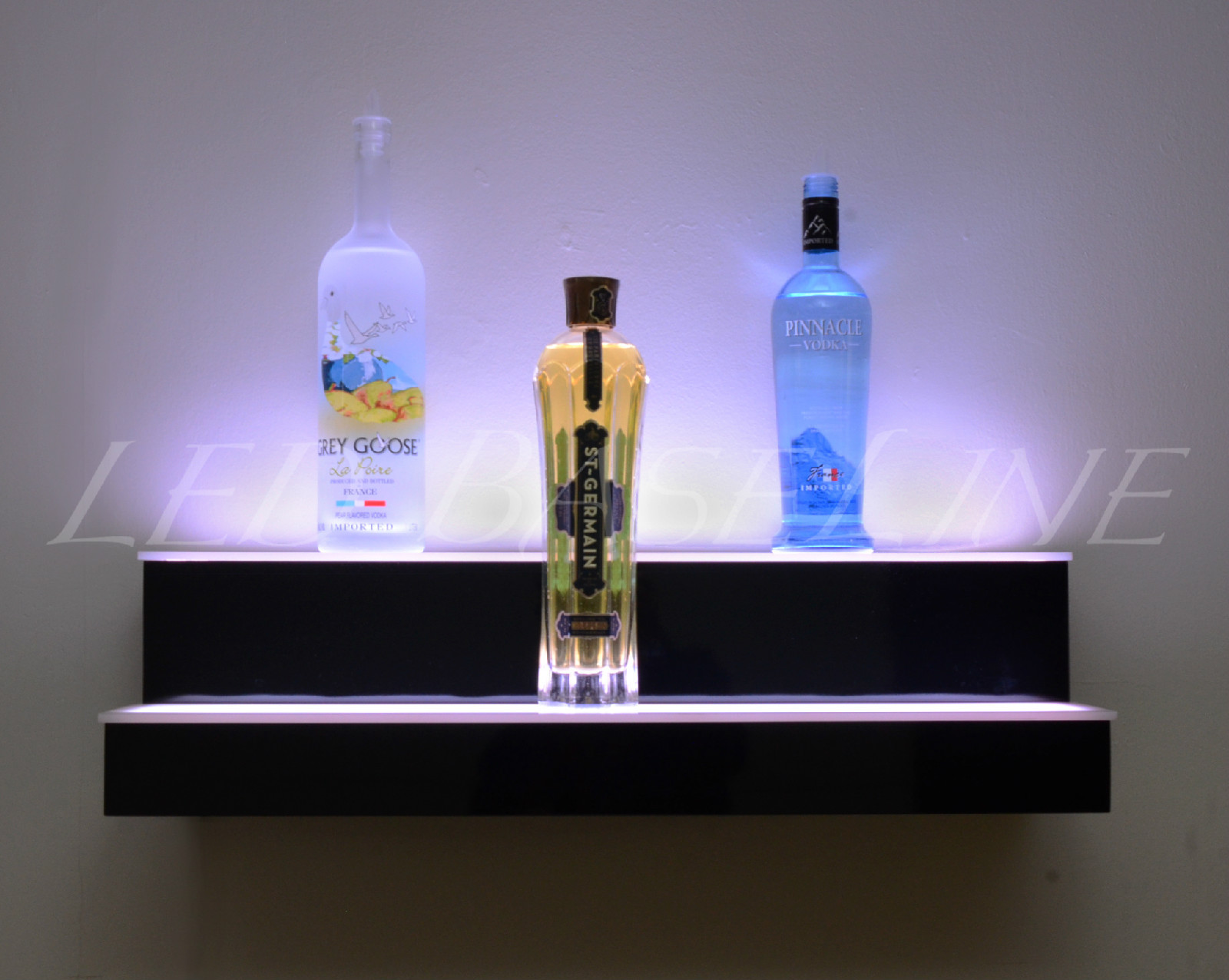 36" LED LIGHTED SHELF, 2 TIER WALL-MOUNTED, Home/Bar Liquor Bottle Display Rack
