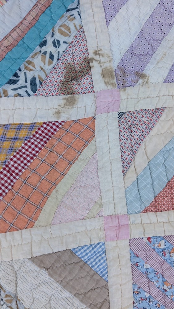 Antique 1920 Patchwork Quilt 64"X78 String Pieced Blocks