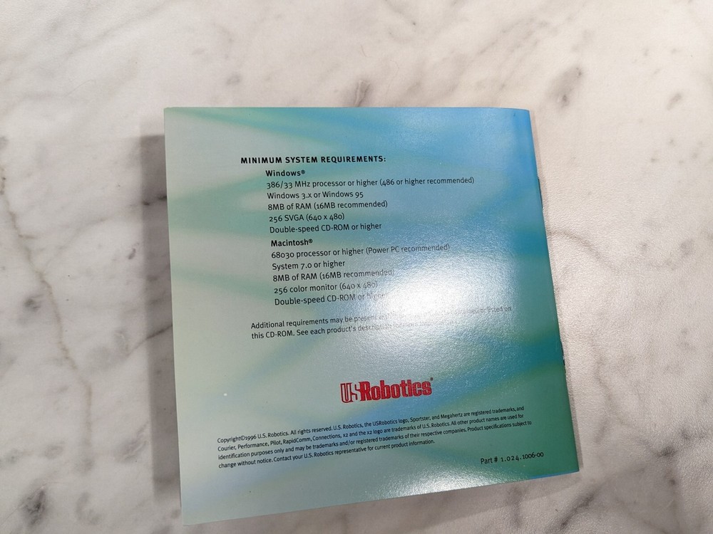 USRobotics Sportster Modem Installation CD Software Windows 95 X2 56k Connection