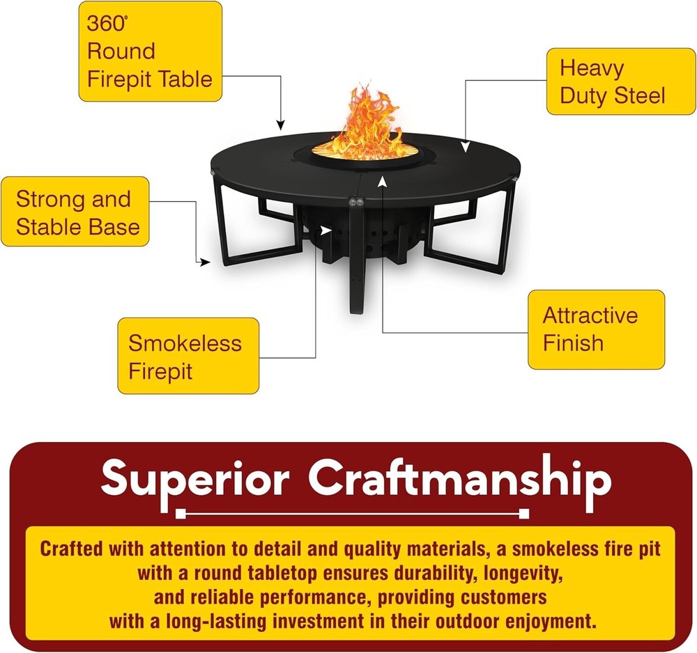 21.6 " Smokeless Firepit with Round Table Top Efficient & Safe Bonfire Fire Pit