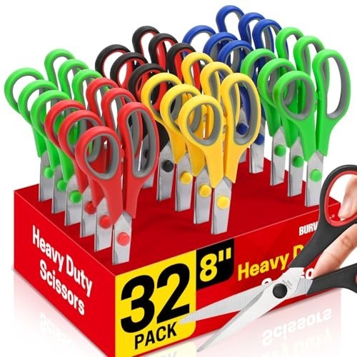32-Pack 8" All-Purpose Sharp Scissors for Sewing, Crafting, Office & School Supp