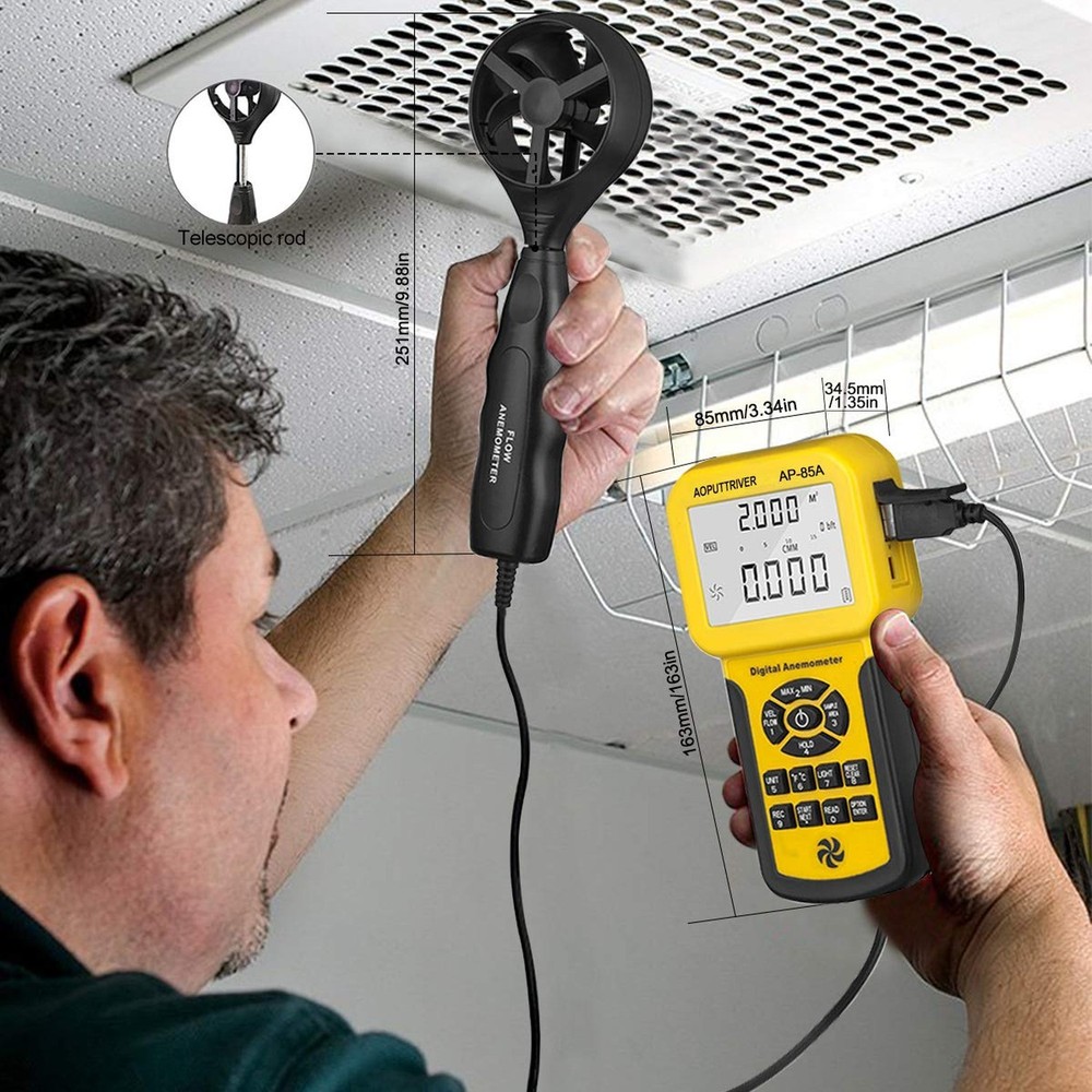 Pro HVAC Anemometer Handheld CFM Meter Wind Speed Meter with USB Data Export ...