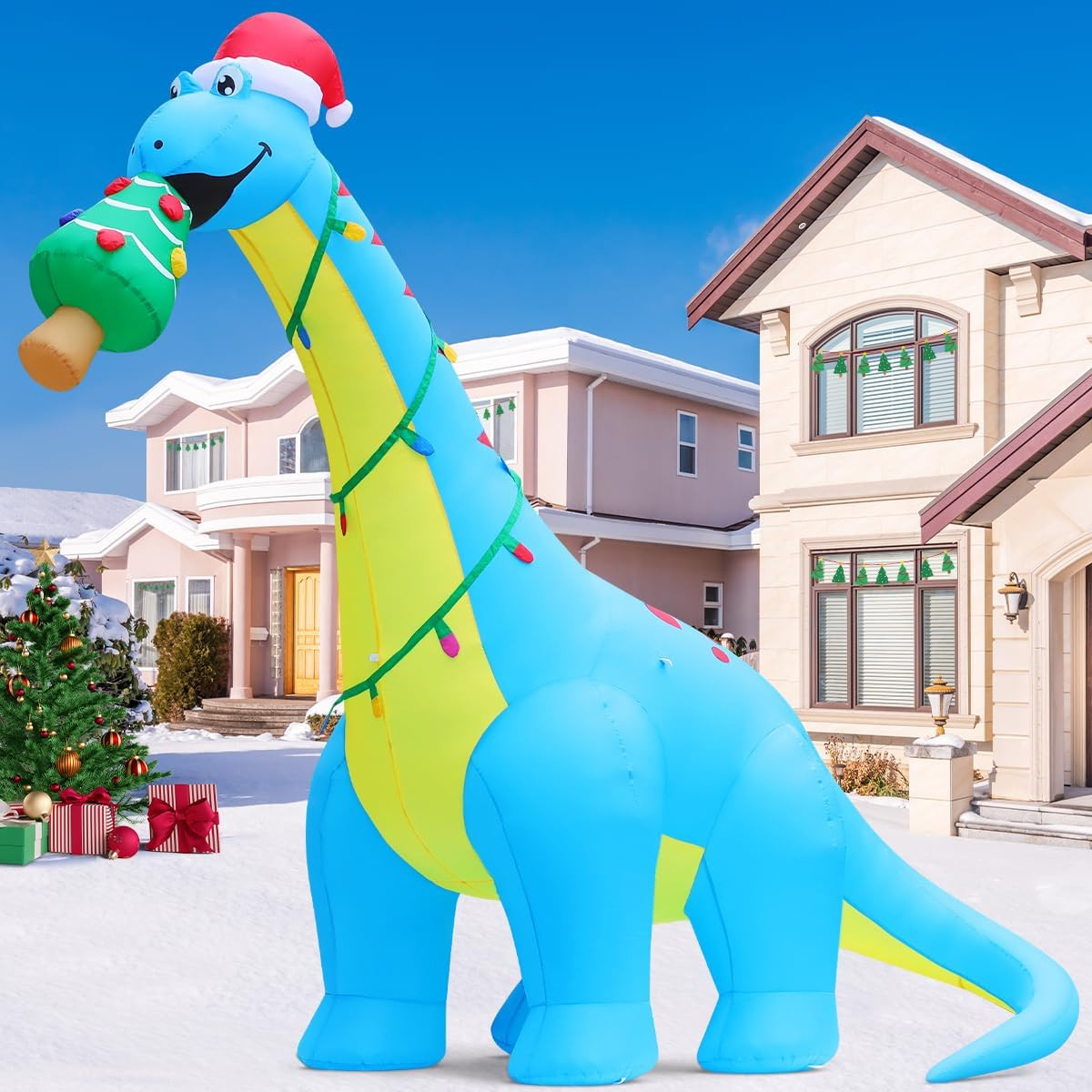 10Ft Christmas Inflatables Outdoor Decorations, Blow up Dinosaur Christmas Tree