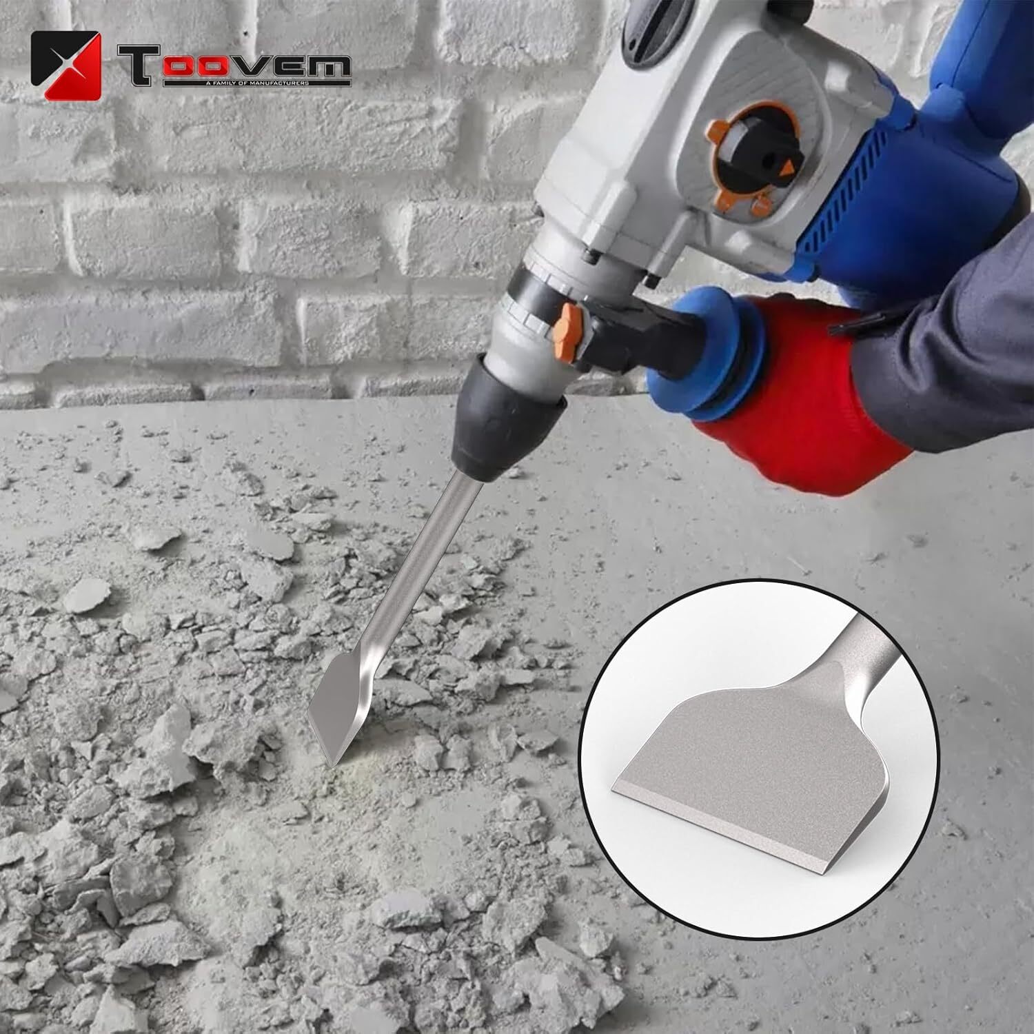 TOOVEM 1-1/8" Hex Shank Masonry Chisel, 4'' Wide Alloy Steel Scraping Chisel Bit