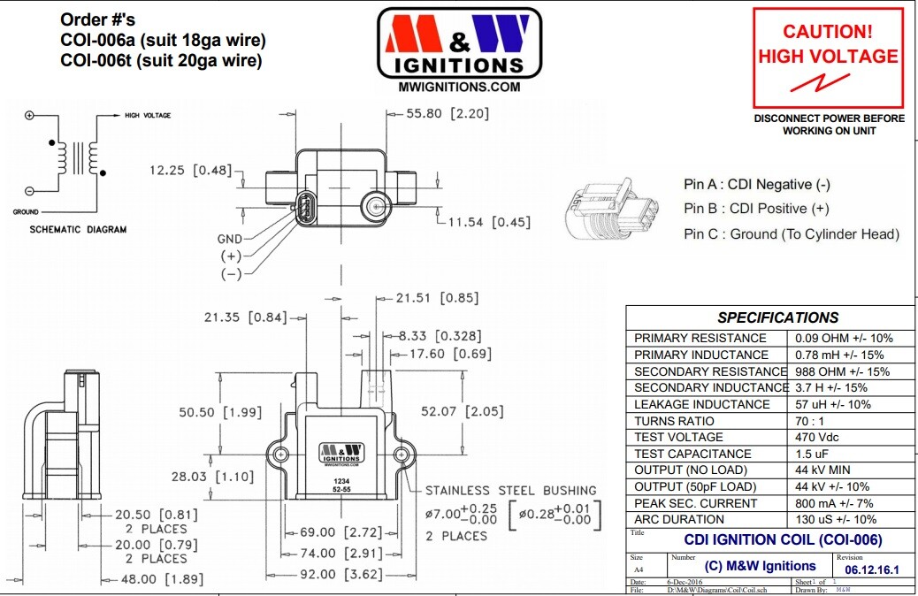 M&W Ignition Single CDI Coil COI006A