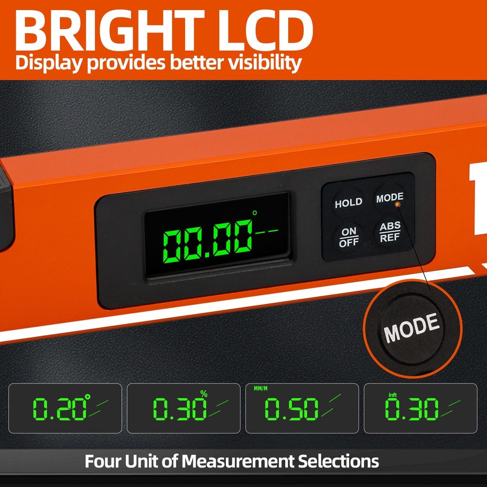 16inch Digital Level with LCD Display - Bubble Light Up Function - Champagne
