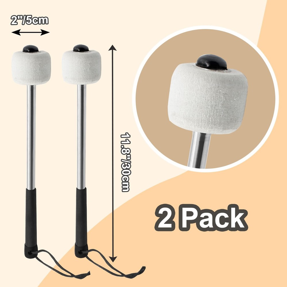 2 Pcs Marching Bass Drum Mallets, Wool Felt Drum Mallets Percussion with Stai...