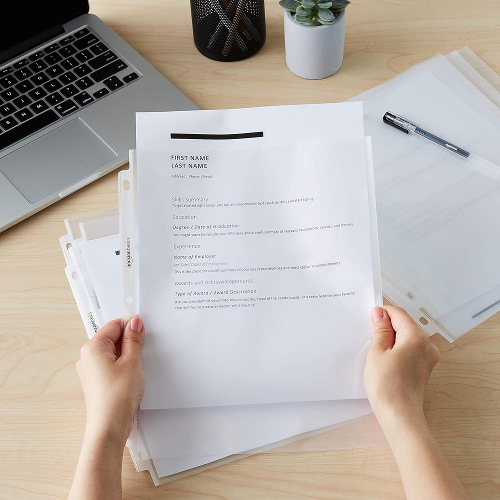 Heavy Duty Non-Glare Sheet Protector for Documents, 3 Ring Binder, Top Loading,