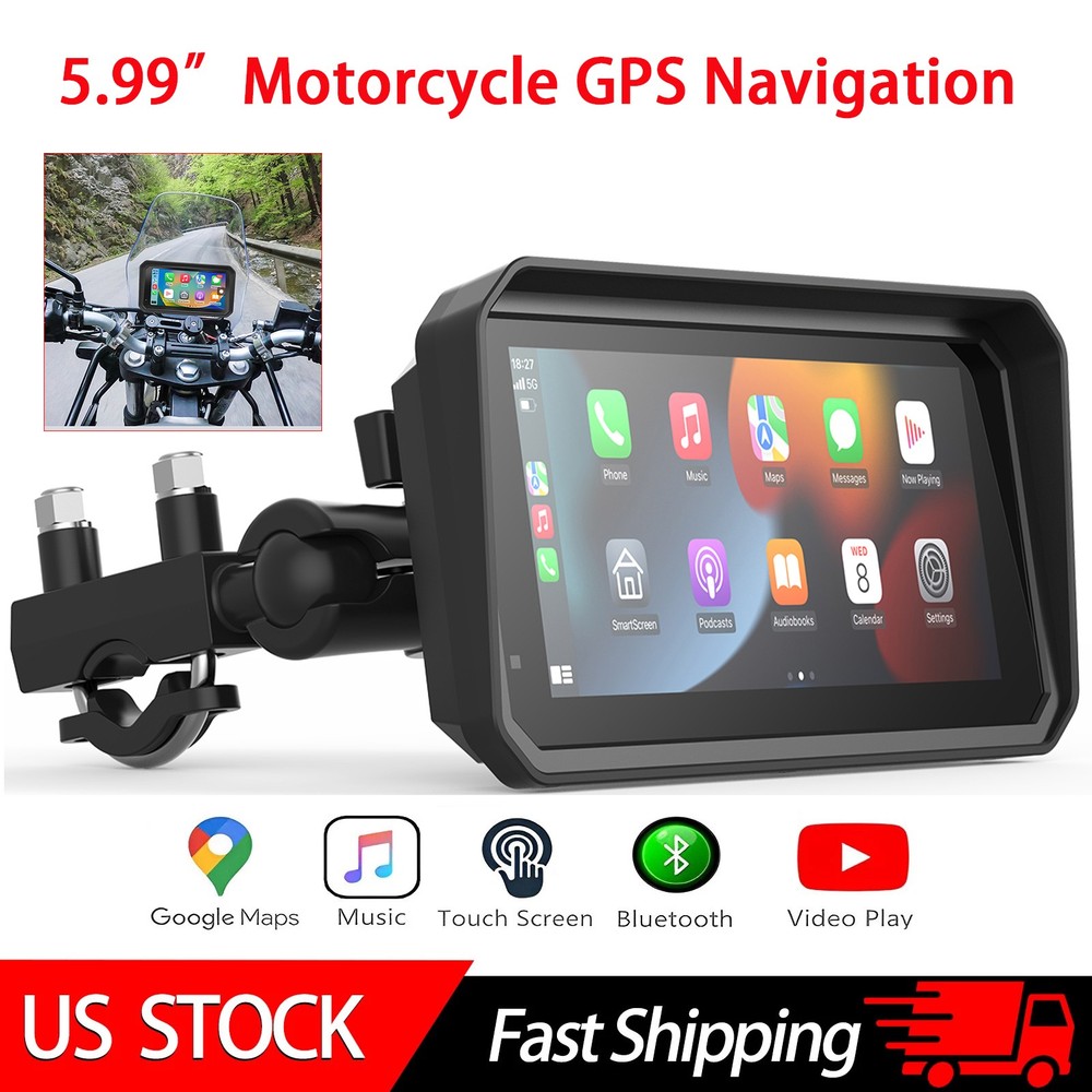 5.99" Motorcycle GPS Navigation Touch Screen Wireless CarPlay Android Auto Cam