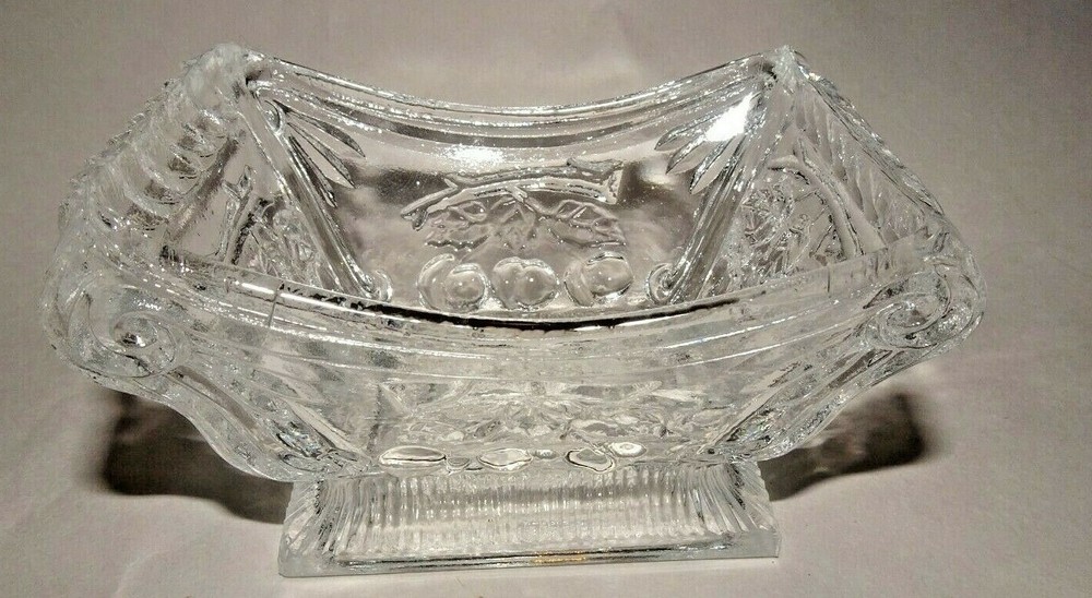 Vintage LG WRIGHT GLASS RECTANGULAR CHERRIES Salt Dip Cellar Cherry CLEAR
