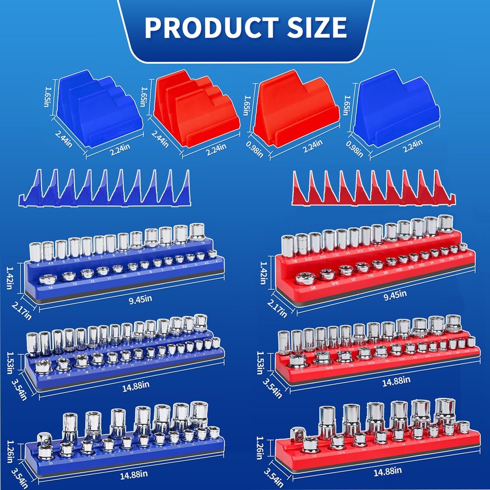 8-Piece Magnetic Socket Organizer Set with Wrench Racks for Tool Box & Garage