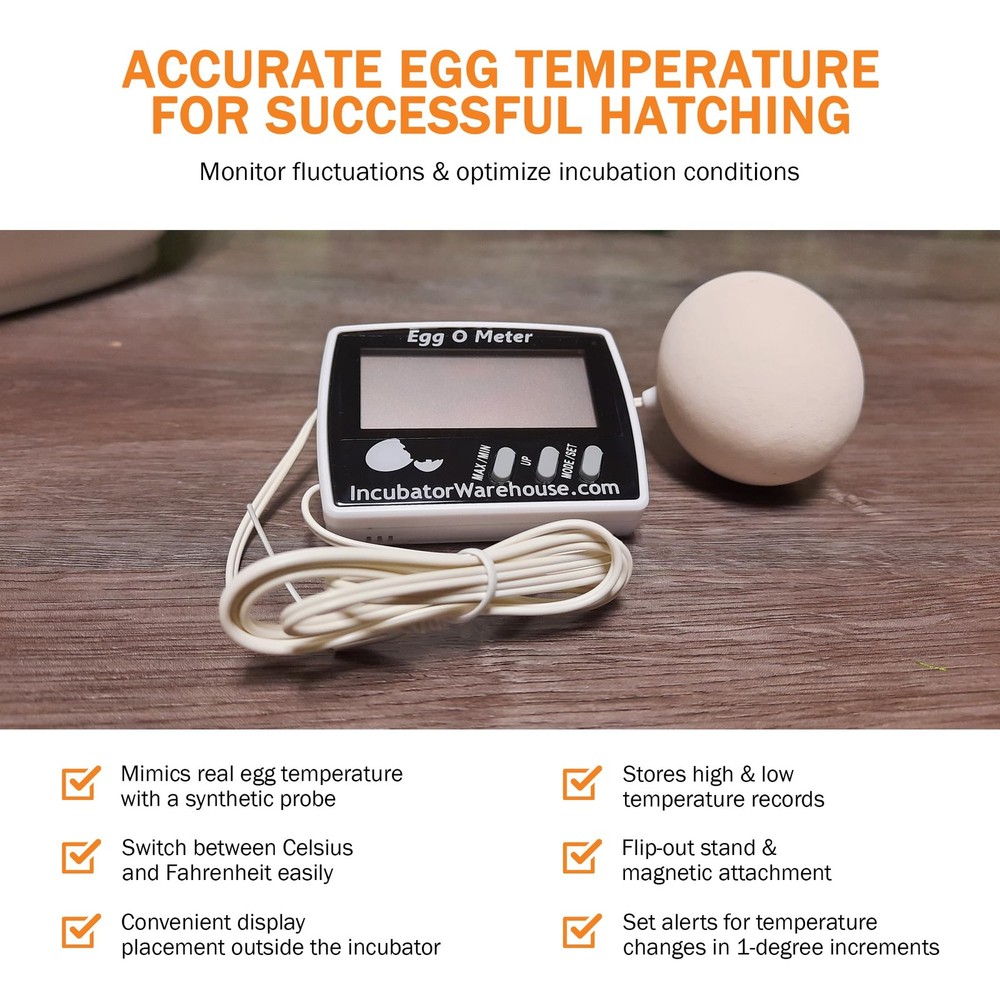 Egg-O-Meter - Large Digital Display Egg Thermometer with Min/Max Memory - Rea...