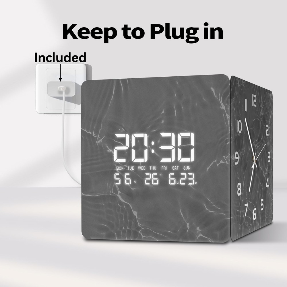 Electric Digital Wall Corner Clock with Temperature/Humidity//Time/Date Smart...