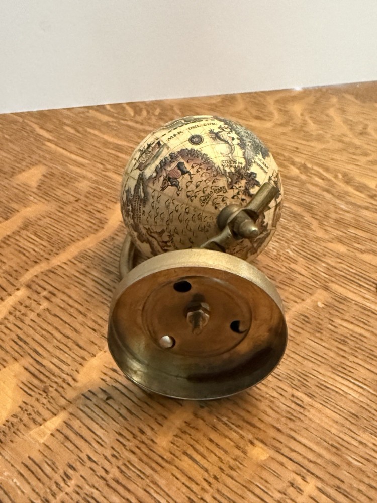 VTG Mythological Earth World Spinning Globe Brass Base 4"