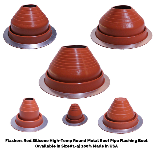Flashers Silicone Round Metal Roof Pipe Flashing Boot (Size#1-9) Made in USA