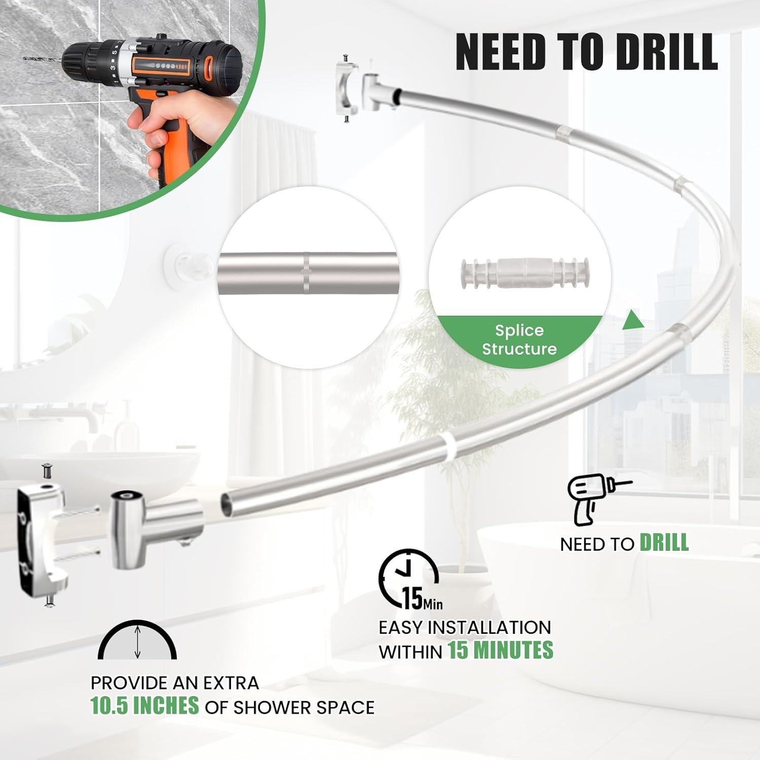 Elegant Brushed Nickel Curved Shower Curtain Rod 33-78in for Stylish Bathrooms