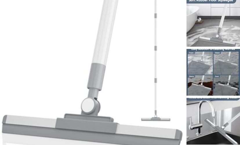 Floor Squeegee with 180° Rotating Head, Squeegee for Floor with 52'' Long White