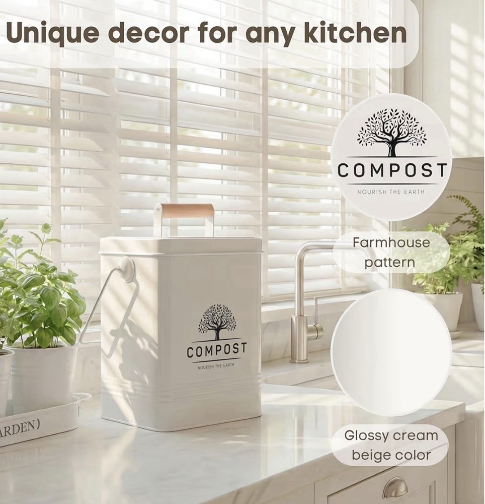 Kitchen Compost Bin, 1.7 Gallon Countertop Compost Bin with Lid, Indoor Compo...