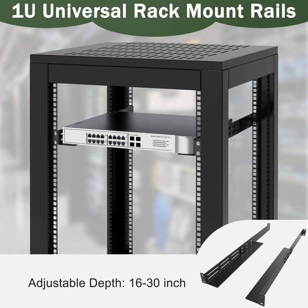1U Universal Rack Mount Rails 4-Post Server Rack Shelf Rail 16"-30" Adjustabl...