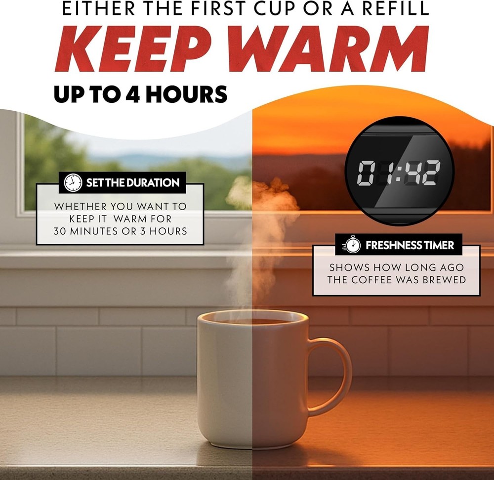 Drip Coffee Maker – 5 Cup, One-Touch Brew, Pause & Serve, Adjustable 4 Hr Kee...