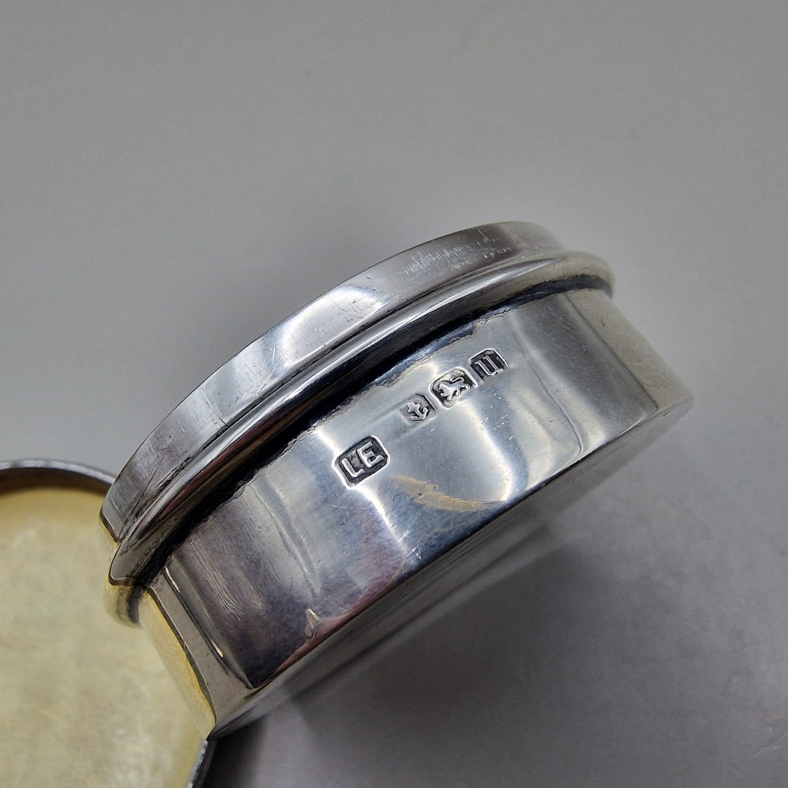 Antique Sterling Silver & Guilloché Enamel Circular Box by Lawrence Emanuel 1919