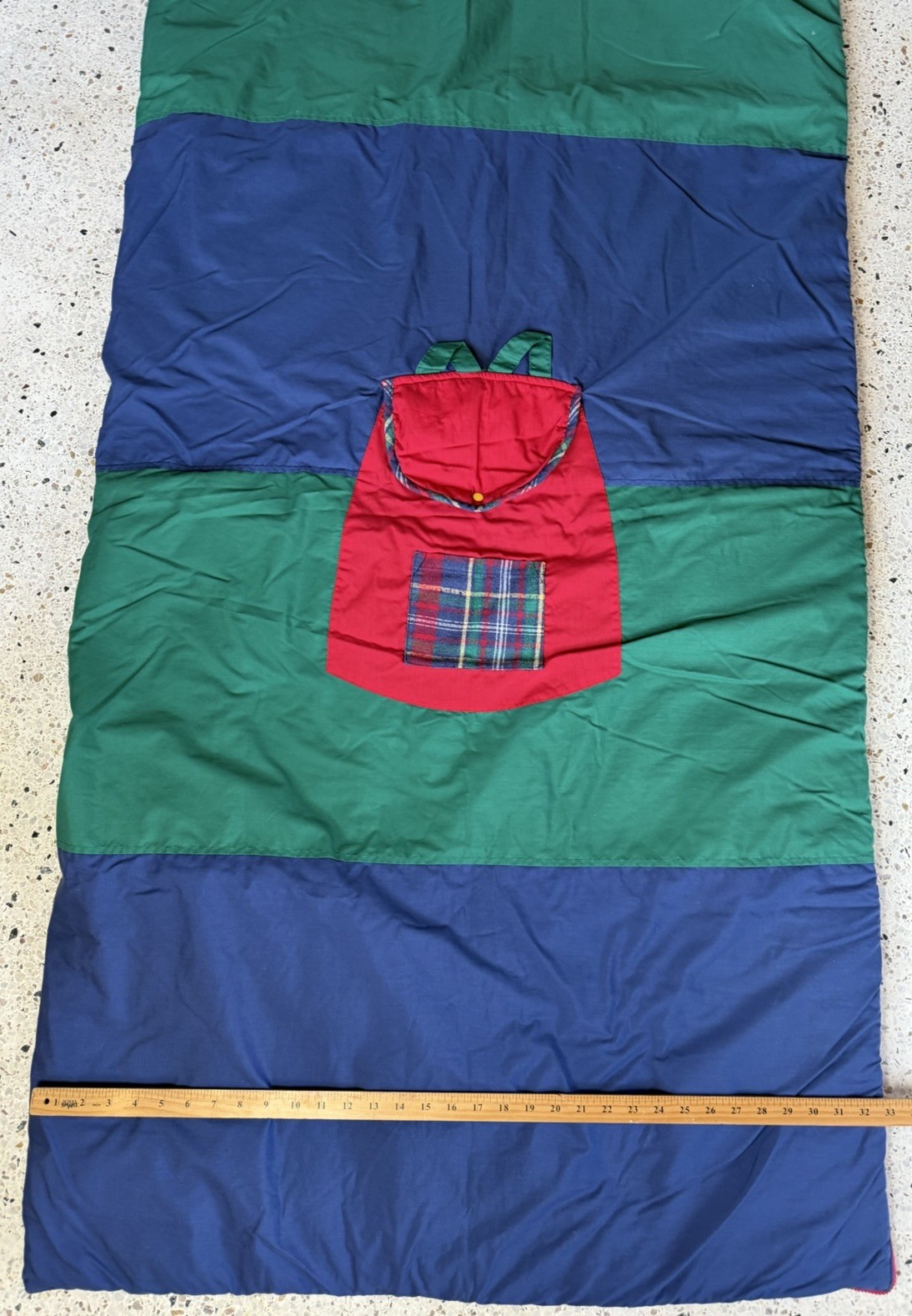 Vintage Child's Gymboree Sleeping Bag Navy Green and Red Plaid Flannel