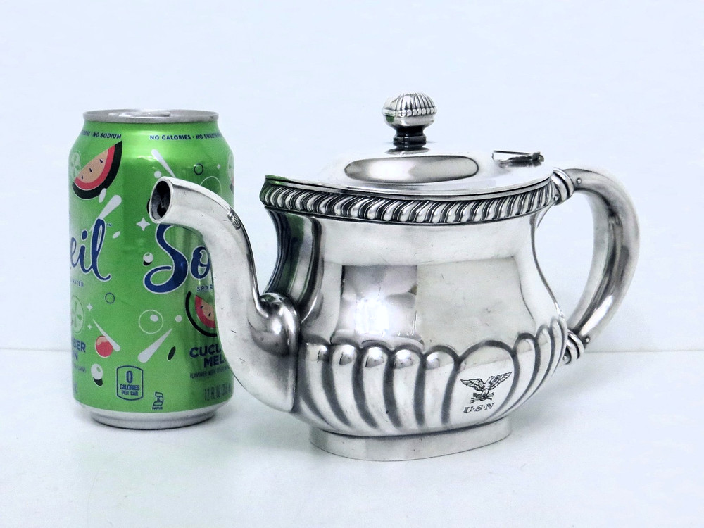 GORHAM SILVER SOLDERED WWI–INTERWAR USN OFFICERS’ TEAPOT HORIZONTAL EAGLE CREST