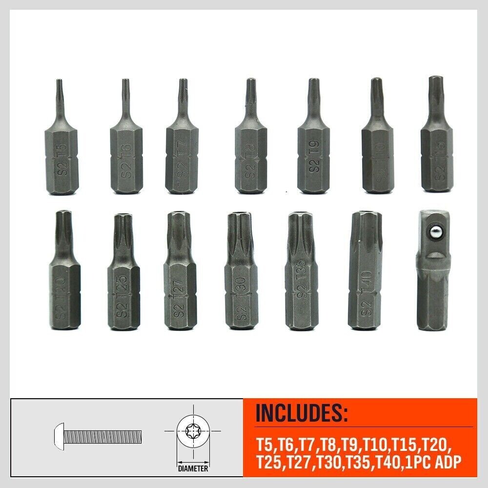 14 Torx Bit Set Tamper Proof Security Torq Hex Star Spanner Tri Wing Screwdriver