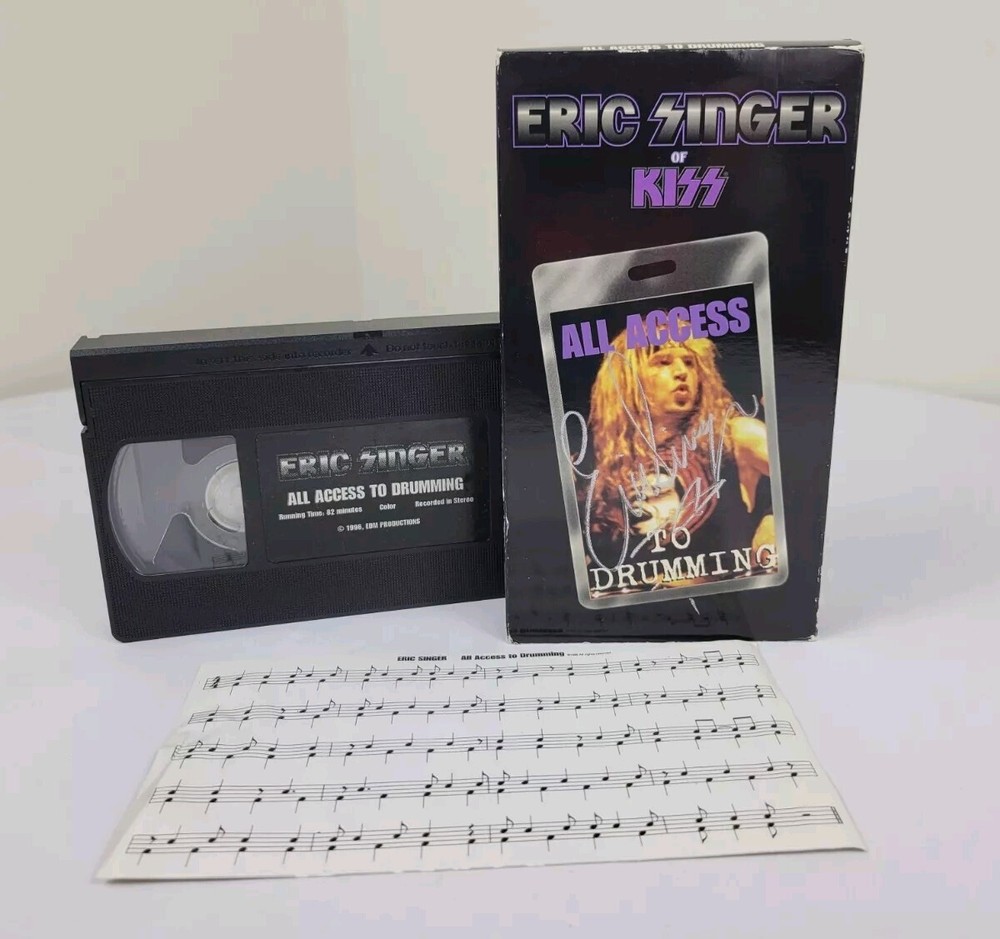 KISS ERIC SINGER SIGNED All Access To Drumming Pearl Zildjian VHS Video Tape