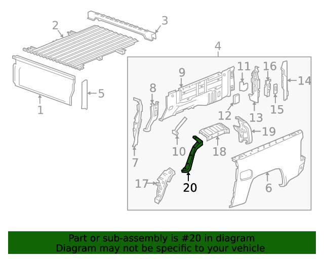 Genuine GM Driver Side Outer Pickup Box Wheelhouse Bracket 52024959
