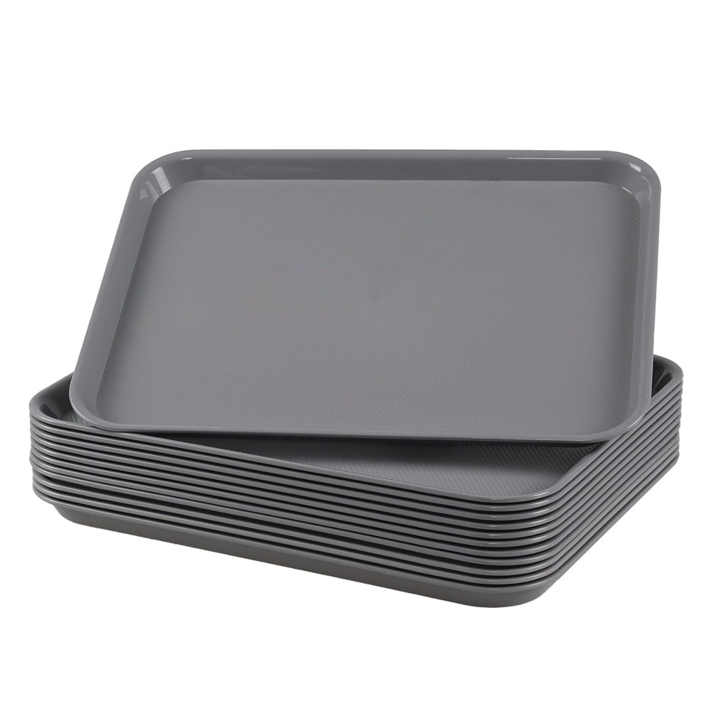 12-Pack Plastic Fast Food Service Trays, Rectangular Cafeteria Tray