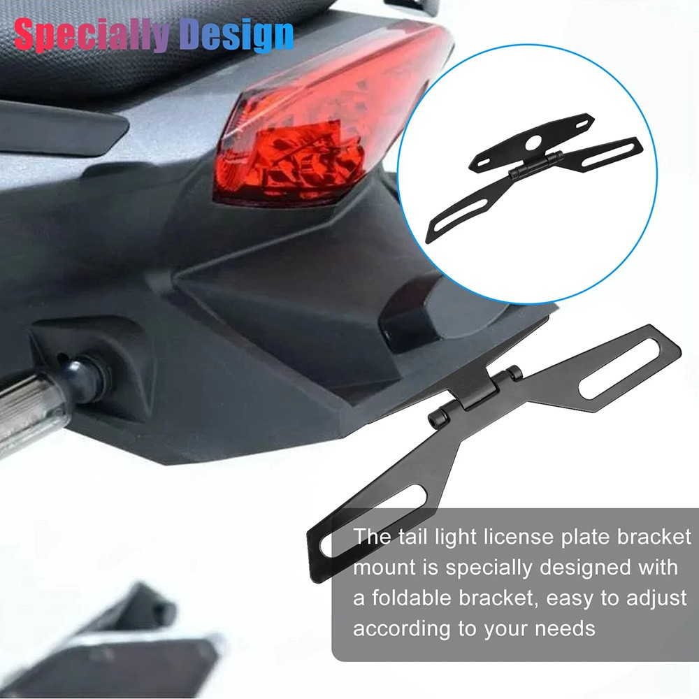 Adjustable Motorcycle Folding License Plate Holder with Tail Light Bracket DE